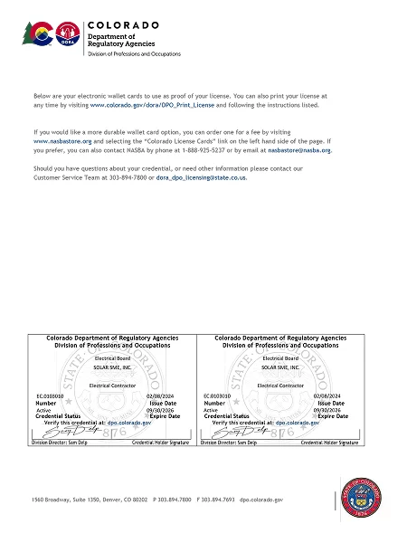 Colorado Electrical Contractor # EC0103010